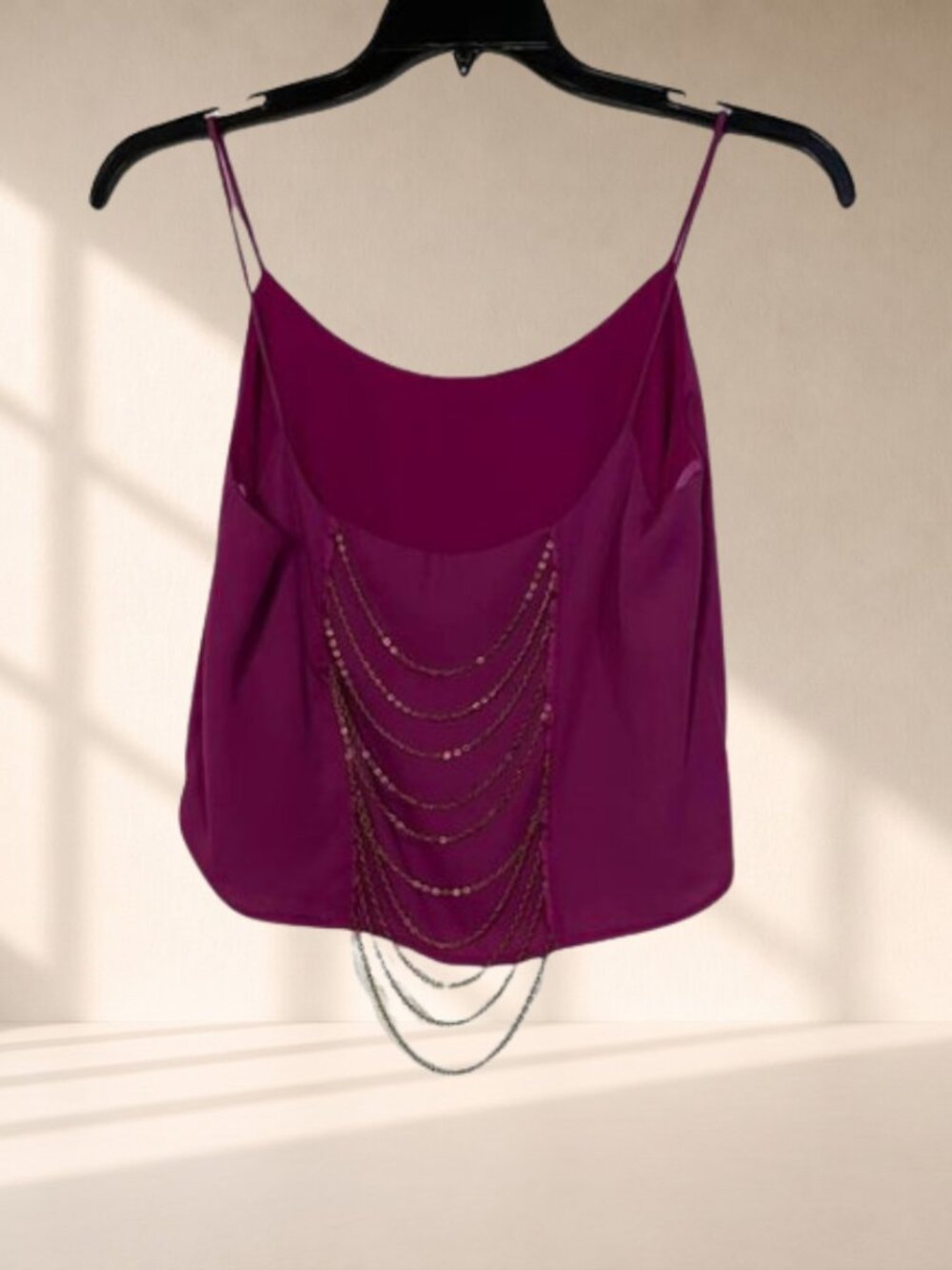 NWT Arden B Magenta Gold Chain Draped Back Cami Top Y2K Glam Medium - Picture 3 of 9
